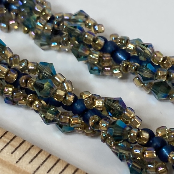 Iridescent Blue Twisted Seed Bead Necklace - Picture 12 of 14